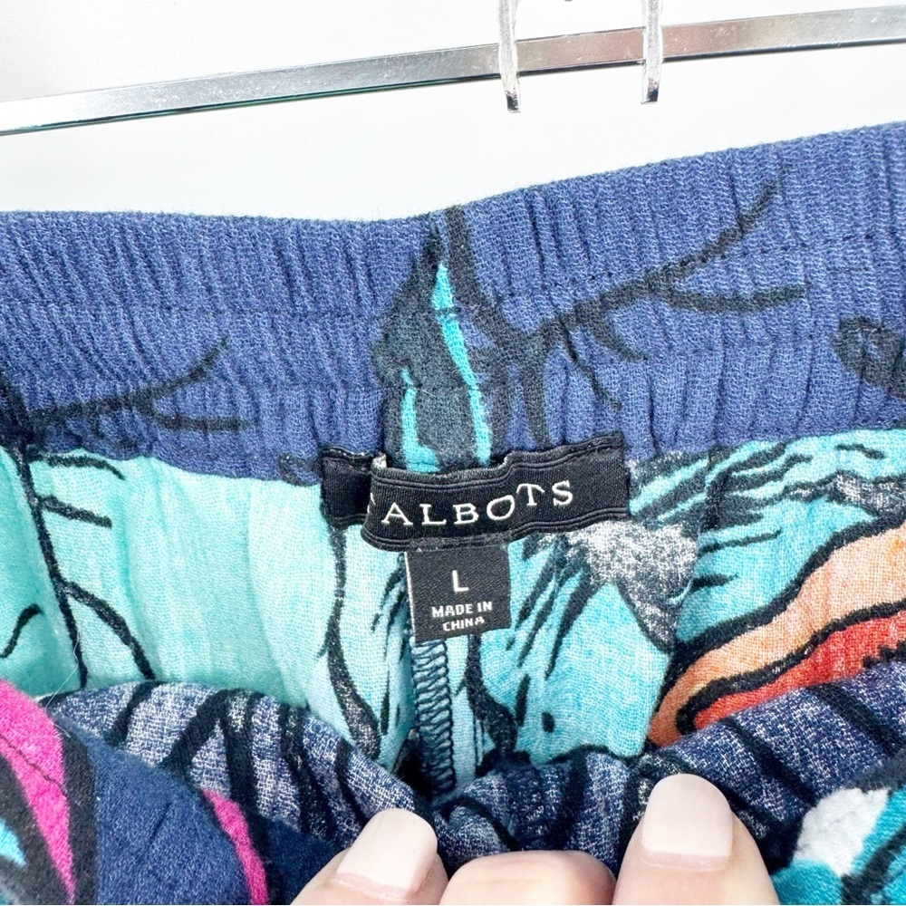 ✅ Talbots BLUE/GREEN Tropical Print COTTON WIDE LEG CROPPED PANTS SIZE LARGE - Picture 5 of 7